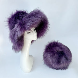 2 pcs fluffy fur handbag wide brim hat in purple Alicefurs