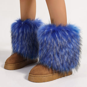 blue faux fur leg warmer boots in mid calf Alicefurs