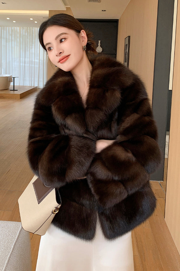 brown faux fur jacket short furry coat for women 1 Alicefurs