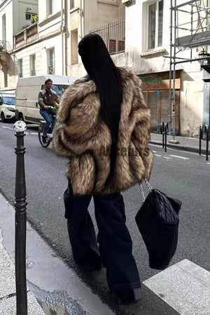 brown faux fur jacket winter fluffy oversized outerwear for women 6 Alicefurs