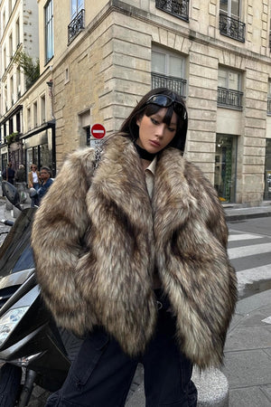 brown faux fur jacket winter fluffy oversized outerwear for women Alicefurs
