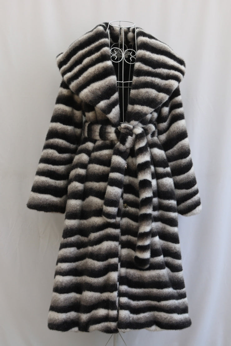 chinchilla faux fur coat belted long overcoat for women 1 Alicefurs