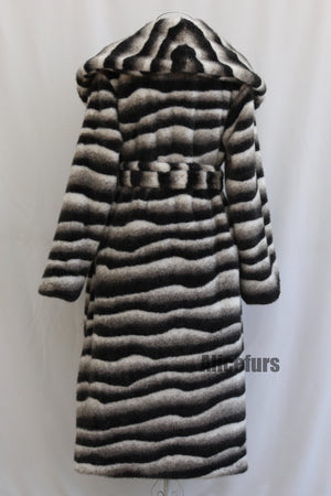 chinchilla faux fur coat belted long overcoat for women 3 Alicefurs