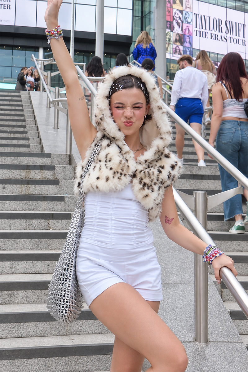 Cropped Dalmatian Faux Fur Jacket with Hood