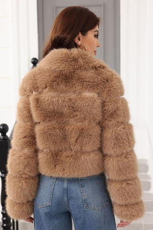 cropped faux fur coat womens zip up winter bubble jacket in brown 2 Alicefurs