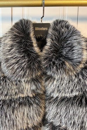 cropped faux fur jacket fluffy zip up bubble outerwear for women in silver gray 4 Alicefurs