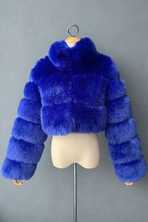 cropped faux fur jacket winter fluffy short outerwear for women in royal blue 3 Alicefurs