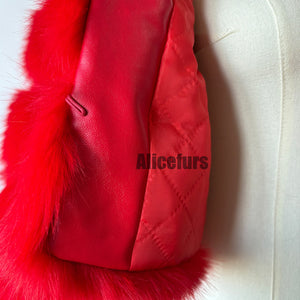 cropped faux fur jacket with hood winter furry coat for women in red 5 Alicefurs