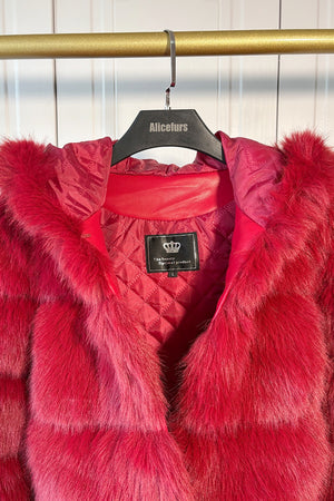 cropped faux fur jackets with hood for women in burgundy 3 Alicefurs