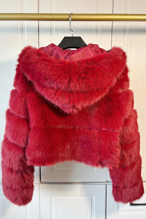 cropped faux fur jackets with hood for women in burgundy 4 Alicefurs