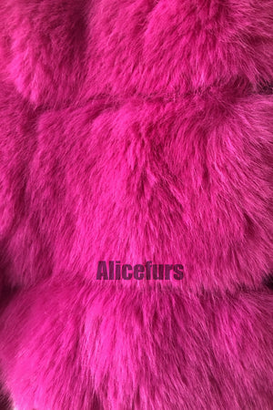 cropped faux fur jackets with hood for women in fuchsia 4 Alicefurs