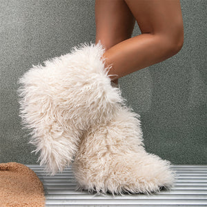 curly faux lamb fur boots for women in beige Alicefurs