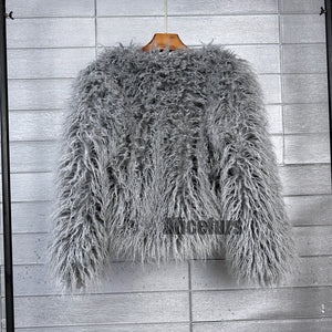 curly shearling jacket short faux fur outerwear for women in gray 1 Alicefurs