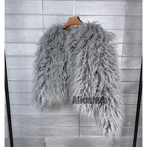 curly shearling jacket short faux fur outerwear for women in gray 2 Alicefurs
