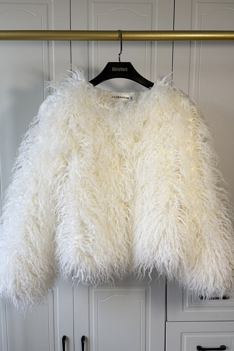 curly shearling jacket short faux fur outerwear for women in white 10 Alicefurs