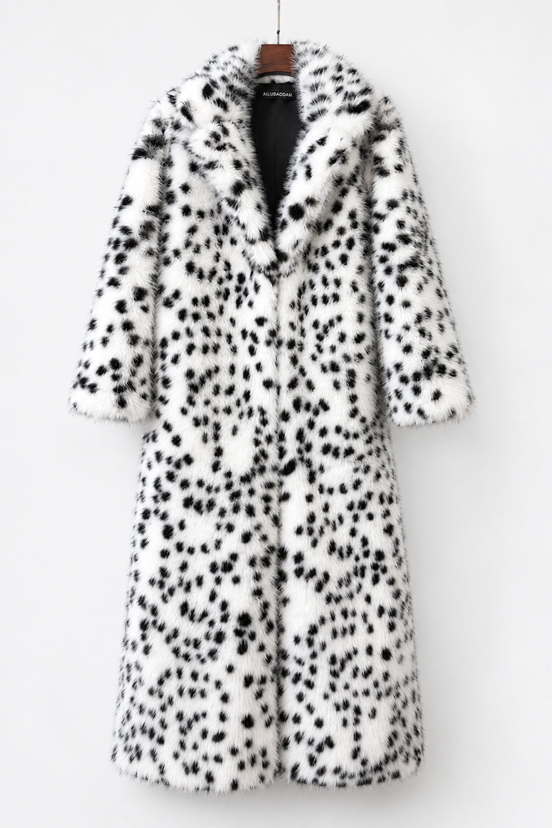 Dalmatian Faux Fur Coat Long Black and White Overcoat for Women