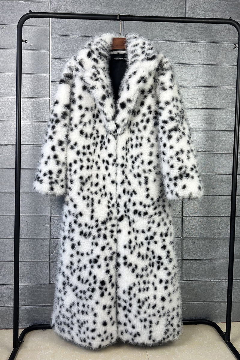 Dalmatian Faux Fur Coat Long Black and White Overcoat for Women