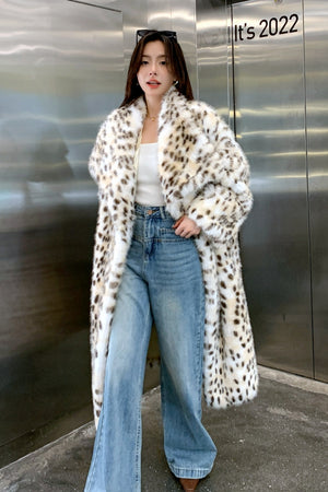 dalmatian faux fur coat shawl collar long outerwear for women 2 Alicefurs