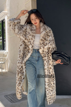 dalmatian faux fur coat shawl collar long outerwear for women 4 Alicefurs