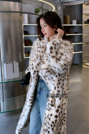 dalmatian faux fur coat shawl collar long outerwear for women 5 Alicefurs