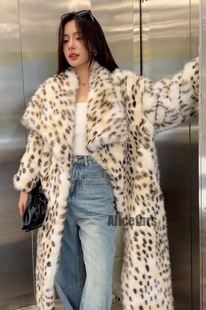 dalmatian faux fur coat shawl collar long outerwear for women 6 Alicefurs