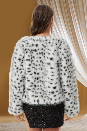 dalmatian faux fur jacket short collarless fuzzy outerwear for women 13 Alicefurs