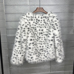 dalmatian faux fur jacket short collarless fuzzy outerwear for women 3 Alicefurs