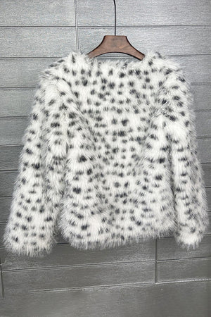 dalmatian faux fur jacket short collarless fuzzy outerwear for women 9 Alicefurs