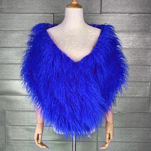 dress fur shawl shaggy mongolian fur stole for women in royal blue Alicefurs