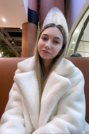 fake fur coat womens winter long overcoat with pockets in white 2 Alicefurs