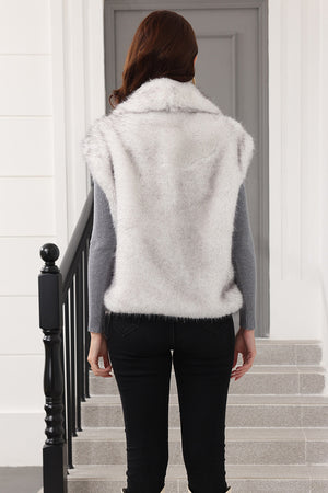fake fur vest with big collar for women in dusty white 3 Alicefurs