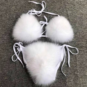 faux fur bikinis detachable two pieces furry lingerie for women in white 1 Alicefurs