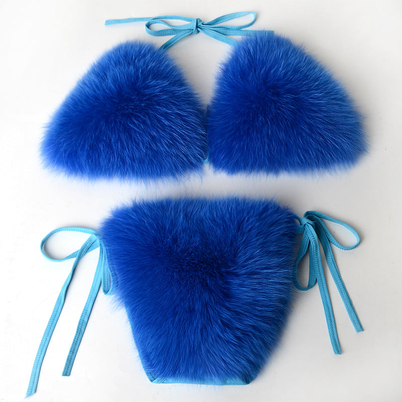 faux fur bikinis in one size in blue Alicefurs