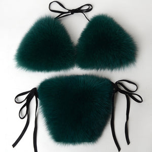 faux fur bikinis in one size in dark green Alicefurs