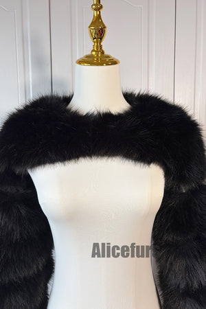 faux fur bolero jacket fluffy long sleeves for women in black 1 Alicefurs
