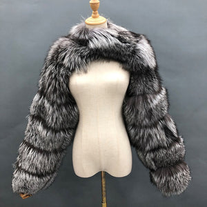 faux fur bolero jacket fluffy long sleeves for women in gray Alicefurs