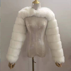 faux fur bolero long sleeves fluffy shrug for women in white Alicefurs