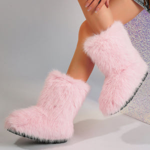 faux fur boots flat furry christmas boots for women in pink 2 Alicefurs