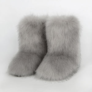 faux fur boots fluffy winter booties for women in gray Alicefurs