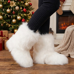 faux fur boots fluffy winter booties for women in white 5 Alicefurs