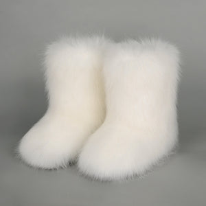 faux fur boots fluffy winter booties for women in white Alicefurs