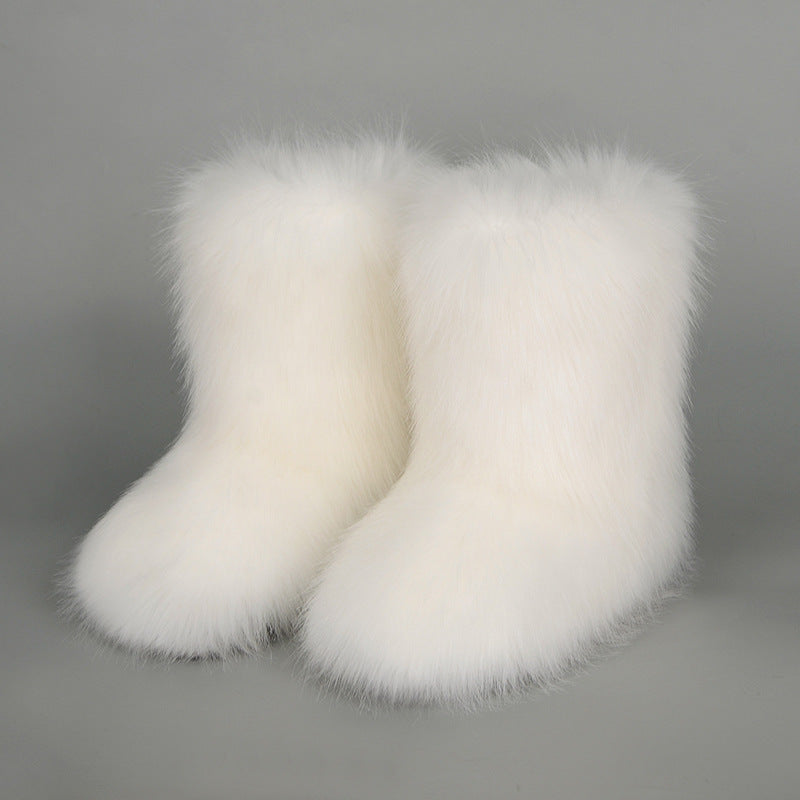 faux fur boots fluffy winter booties for women in white Alicefurs