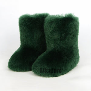 faux fur boots for women in dark green Alicefurs