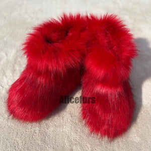 faux fur boots winter warm fluffy boots for toddlers and little girls in blackish red 1 Alicefurs