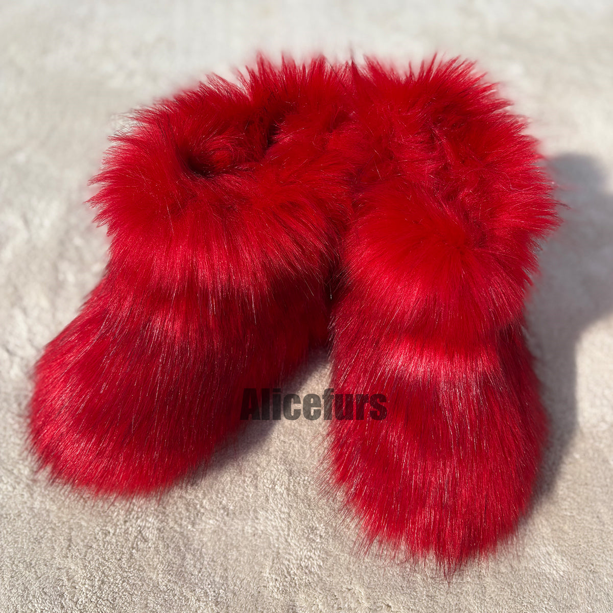faux fur boots winter warm fluffy boots for toddlers and little girls in blackish red 1 Alicefurs
