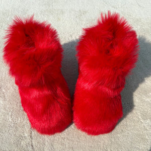 faux fur boots winter warm fluffy boots for toddlers and little girls in red 1 Alicefurs