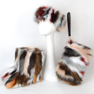 faux fur boots with matching headband and purse for women 15 Alicefurs