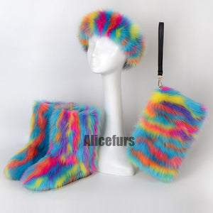 faux fur boots with matching headband and purse for women 5 Alicefurs