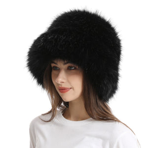 faux fur bucket hat for women in black 1 Alicefurs