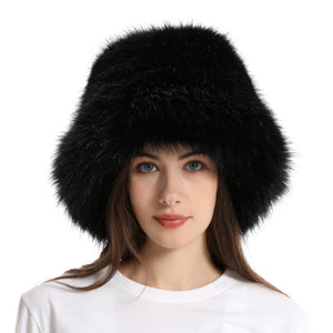 faux fur bucket hat for women in black Alicefurs